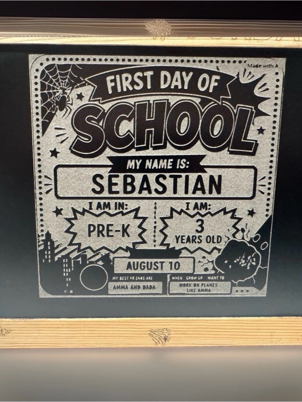 Custom Back To School Laser Framed Engraved First Last Day Photos Prop Optional